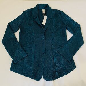 NWT Chicos Travelers Crushed Short Blazer Jacket Size 4/6 Teal Lightweight Glam